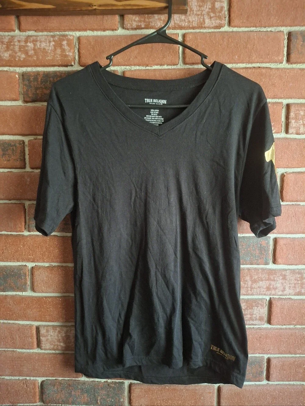 True Religion Black Short Sleeve V-Neck Tee